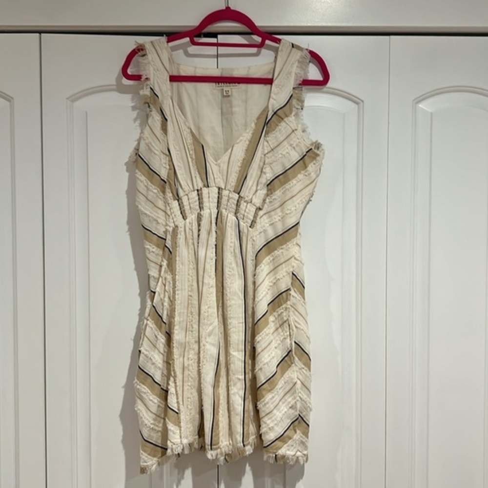 Idyllwind Cream and Tan Striped Ruffled Sundress size M fits like M-Lg